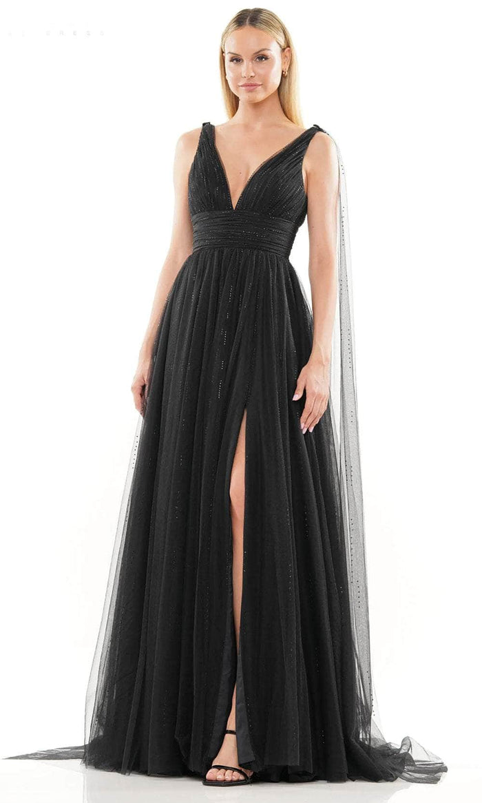 Colors Dress 3242 - V-Neck Sash Prom Dress Evening Dresses 0 / Black