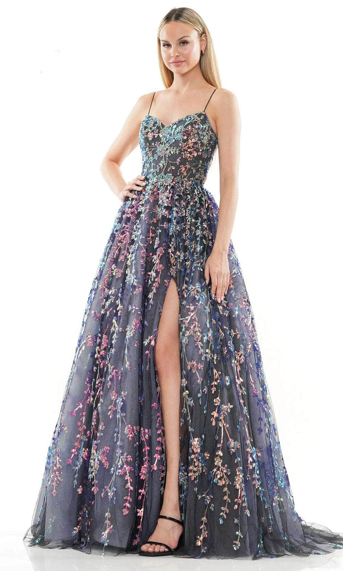 Colors Dress 3247 - Floral Embellished Prom Dress Evening Dresses 0 / Black