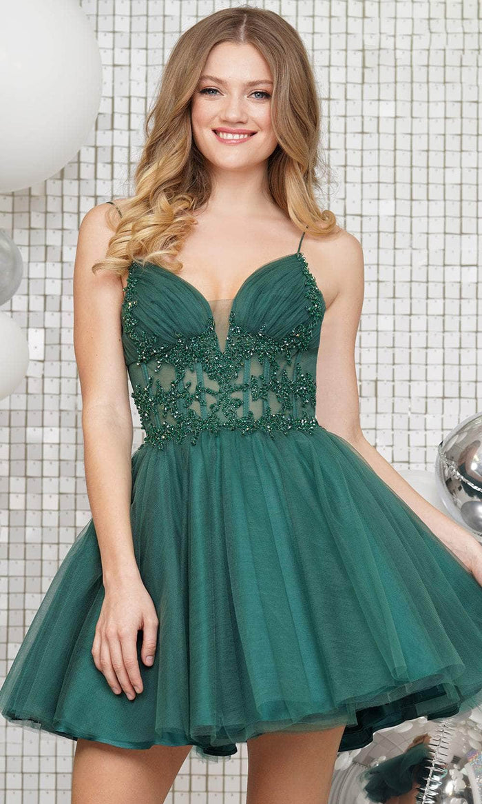 Colors Dress 3342 - Ruched A-Line Short Dress Special Occasion Dress 0 / Deep Green