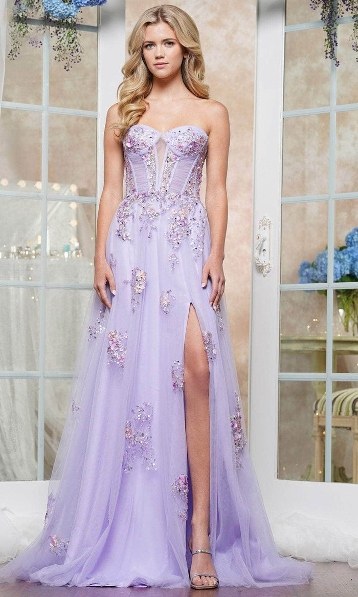 Colors Dress 3575 - Floral Embroidered Tulle A-Line Prom Gown Special Occasion Dress