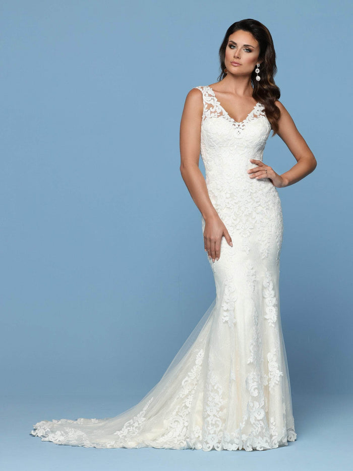 Da Vinci 50549 - Lace Appliqued Sheer Straps Bridal Gown Special Occasion Dress 4 / Ivory/Ivory