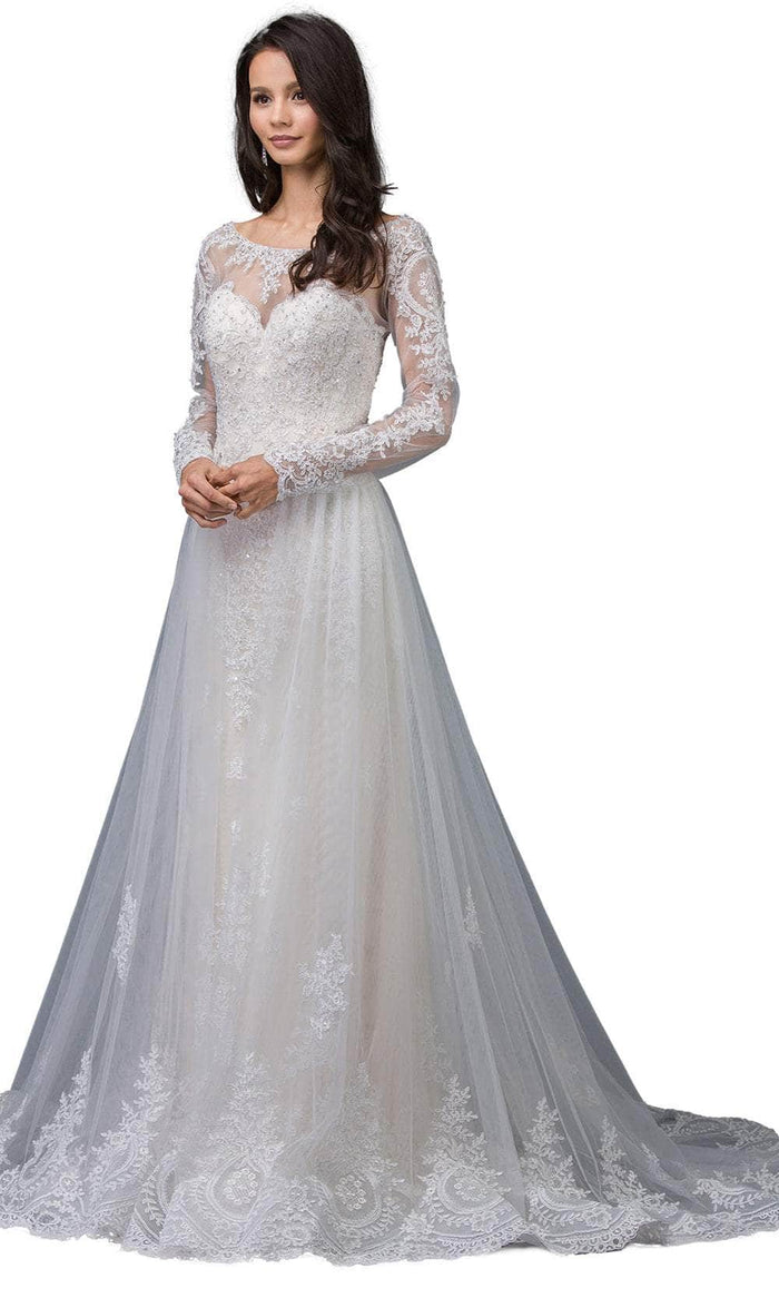 Dancing Queen 0009 - Illusion Neck Long Sleeve Wedding Gown Wedding Dresses