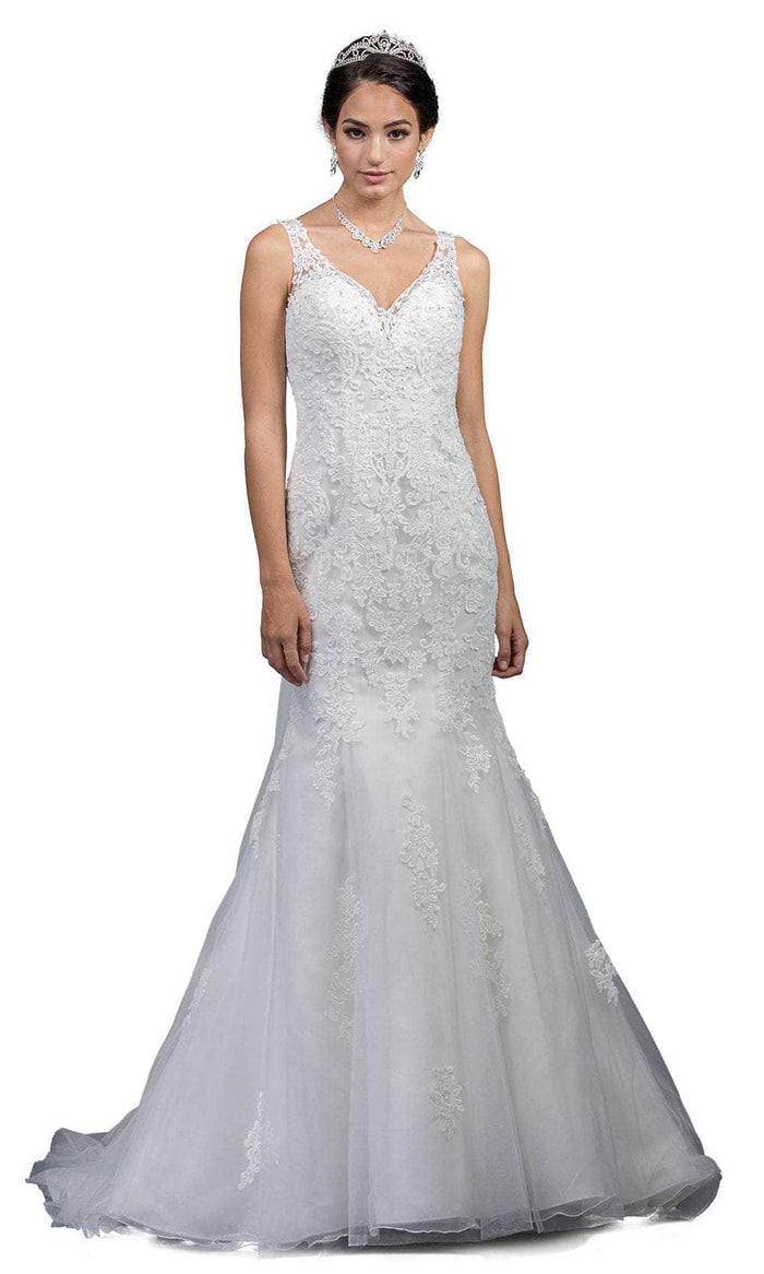 Dancing Queen 0034 - Intricate Lace Embellished Sleeveless Wedding Gown Wedding Dresses XS / Off White