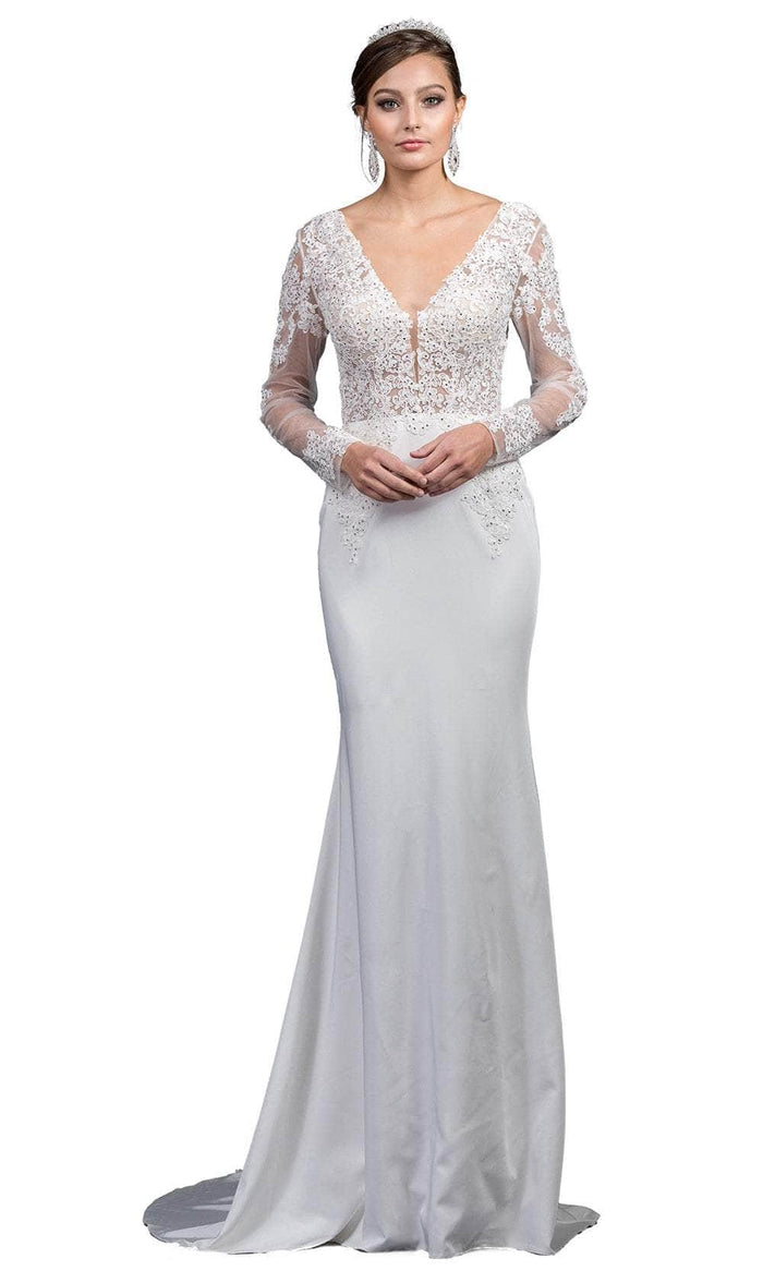 Dancing Queen 0052 - Embroidered Low V-Back Wedding Gown Wedding Dresses XS / Off White