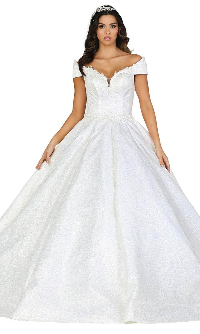 Dancing Queen 0107 - Off-Shoulder Lace-Up Back Ballgown Quinceanera Dresses XS / Off White