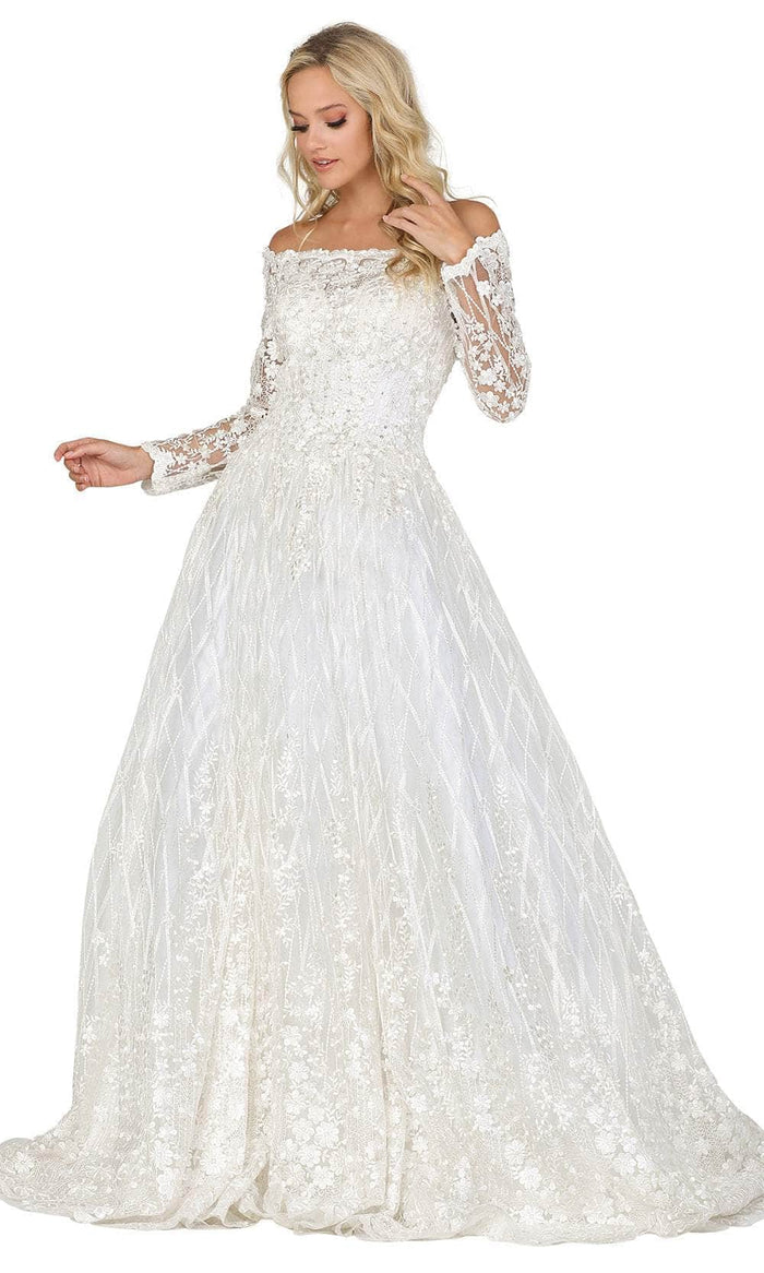 Dancing Queen 0116 - Floral Embroidered Off-Shoulder Ballgown Wedding Dresses XS / Off White