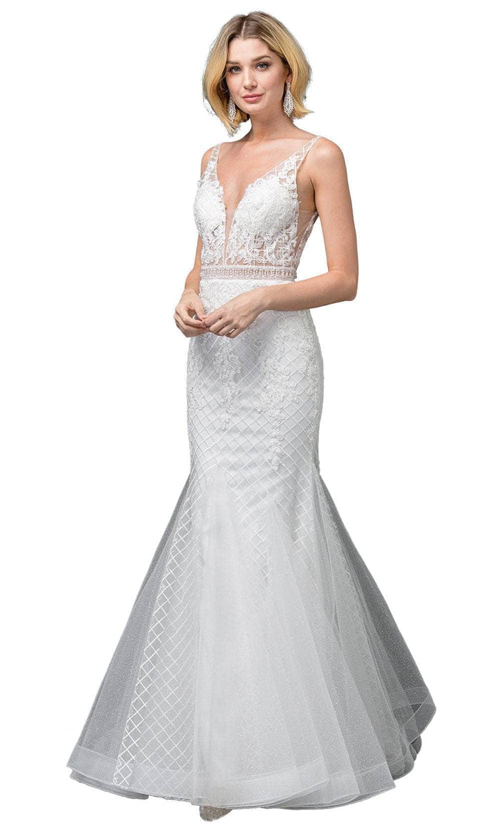 Dancing Queen 0123 - Lace Sleeveless Plunging V-Neck Wedding Gown Wedding Dresses XS / Off White