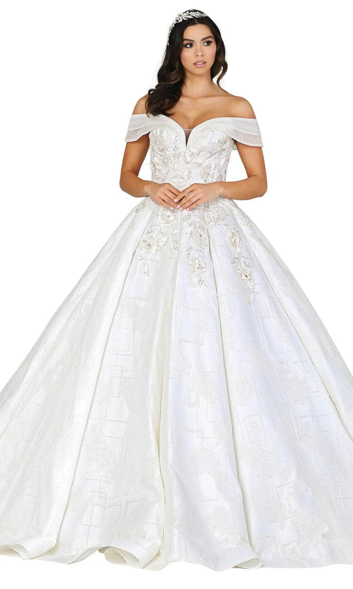 Dancing Queen 0153 - Off-Shoulder Lace Applique Ballgown Wedding Dresses XS / Off White