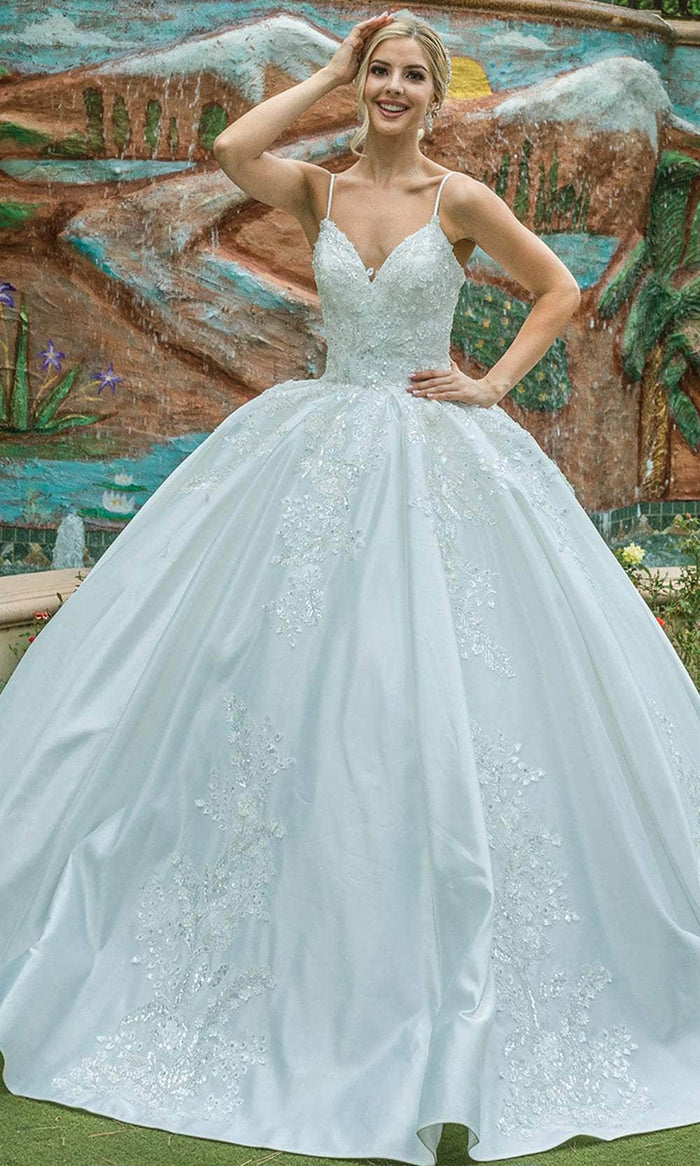 Dancing Queen 0176 - Embellished V-Neck Ballgown Quinceanera Dresses XS / Off White