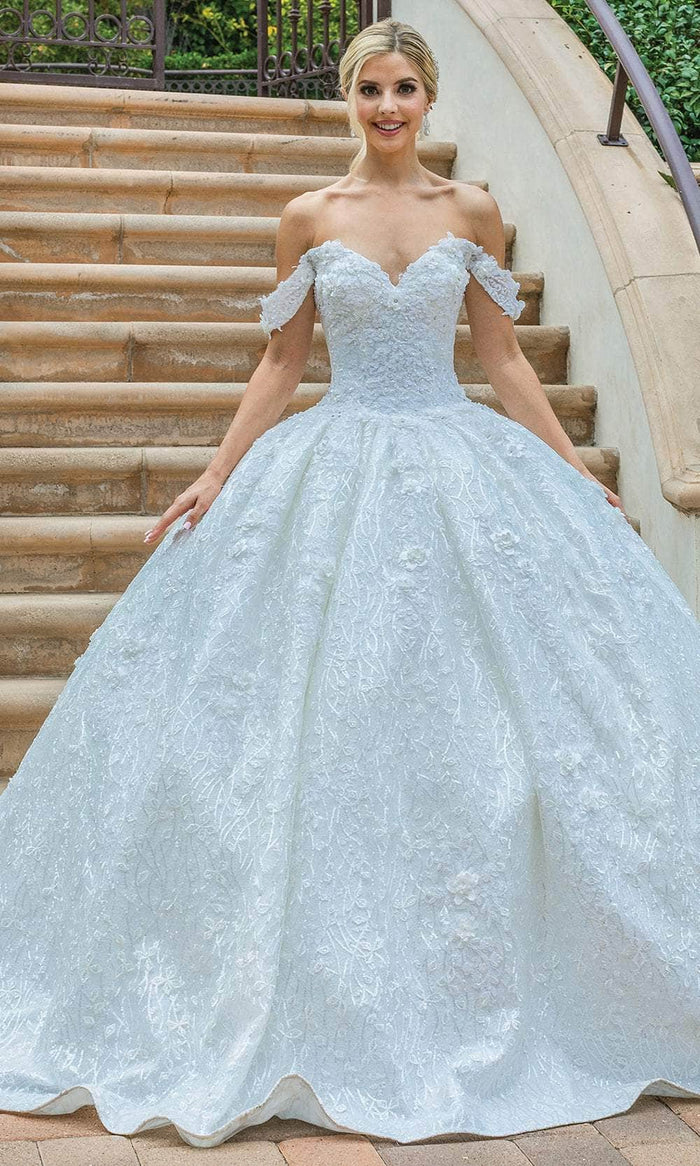 Dancing Queen 0182 - Floral Motif Off-Shoulder Ballgown Quinceanera Dresses XS / Off White