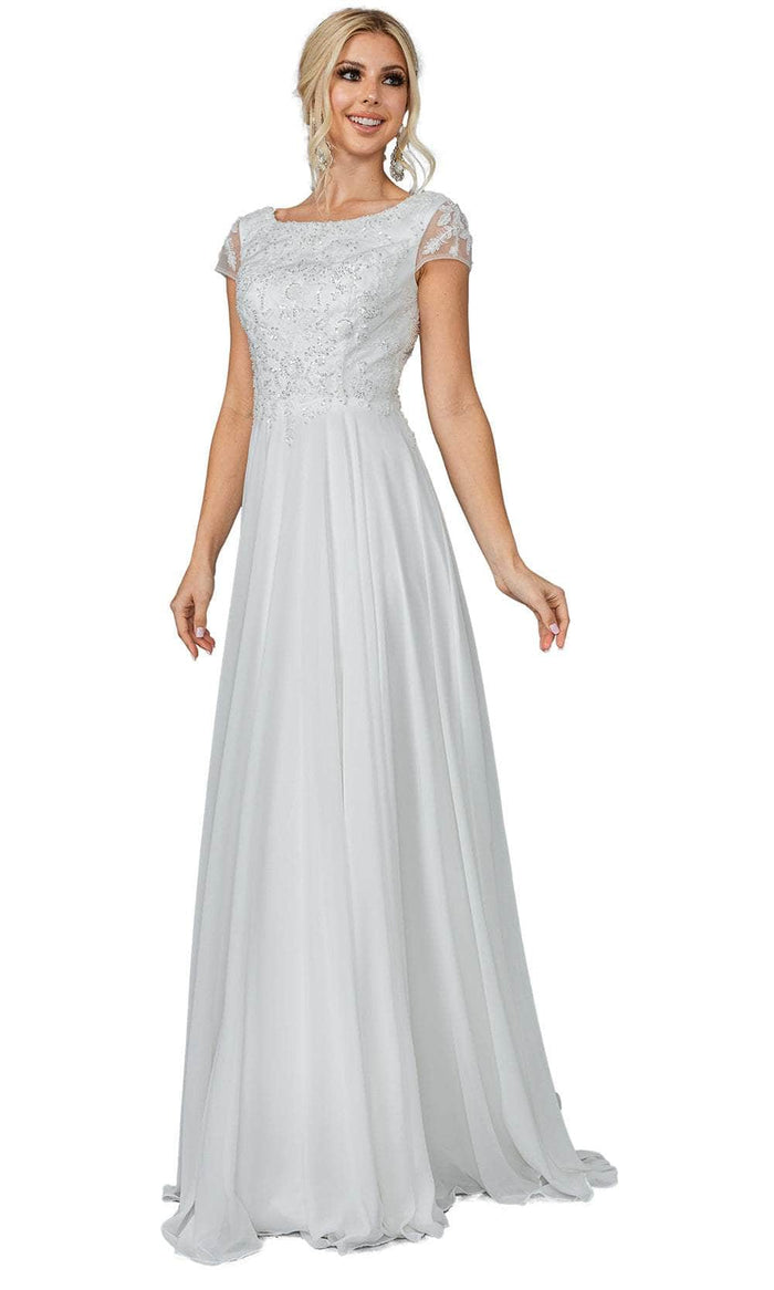 Dancing Queen 0190 - Sequin Embellished Bateau Neck Wedding Gown Wedding Dresses XS / Off White