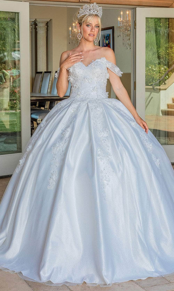 Dancing Queen 0239 - 3D Floral Embellished Off-Shoulder Ballgown Quinceanera Dresses XS / Off White