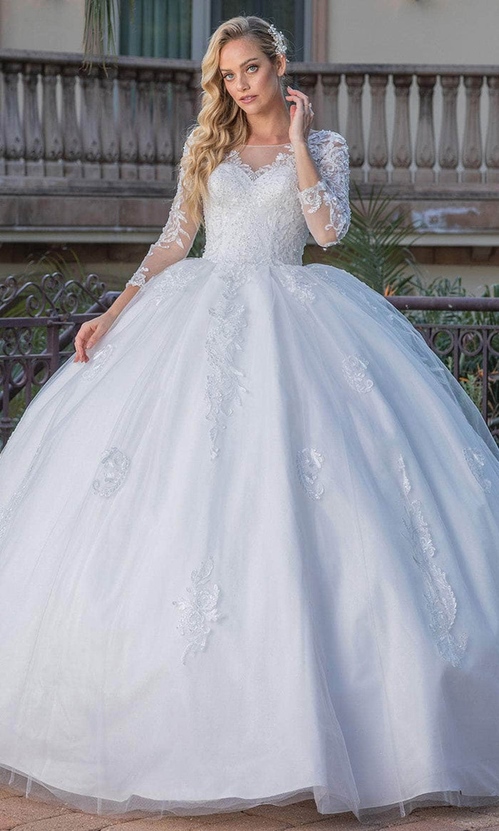 Dancing Queen 0264 - Embroidered Sheer Long Sleeve Ballgown Quinceanera Dresses XS / Off White