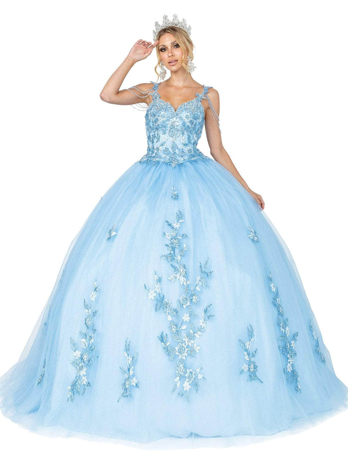 Dancing Queen - 1546 Bead-Garlanded Embroidered Bodice Ballgown Quinceanera Dresses XS / Bahama Blue