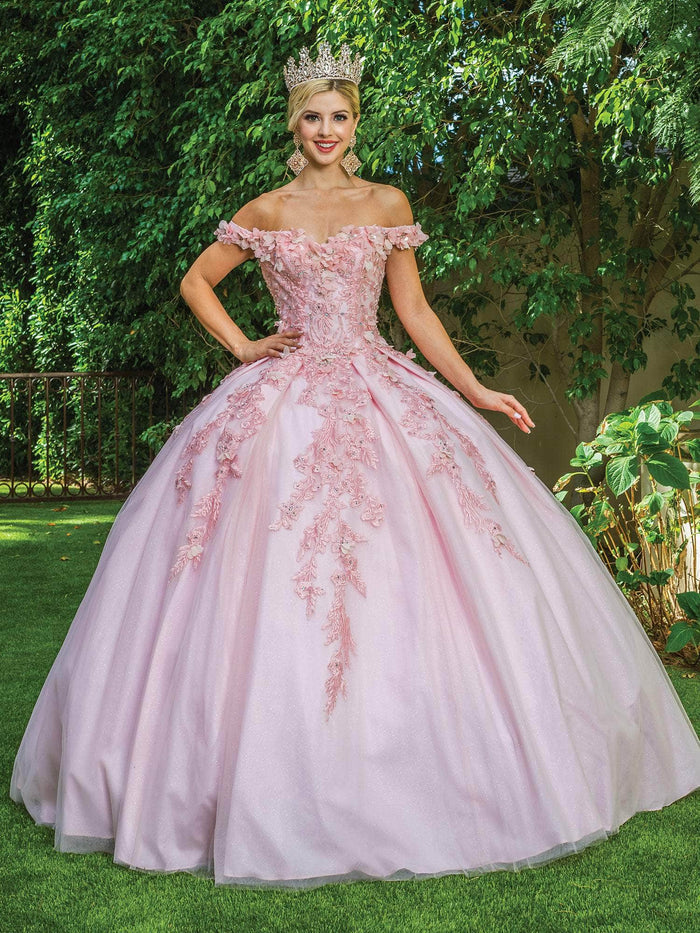 Dancing Queen - 1620 Off Shoulder Floral Ballgown Quinceanera Dresses XS / Blush