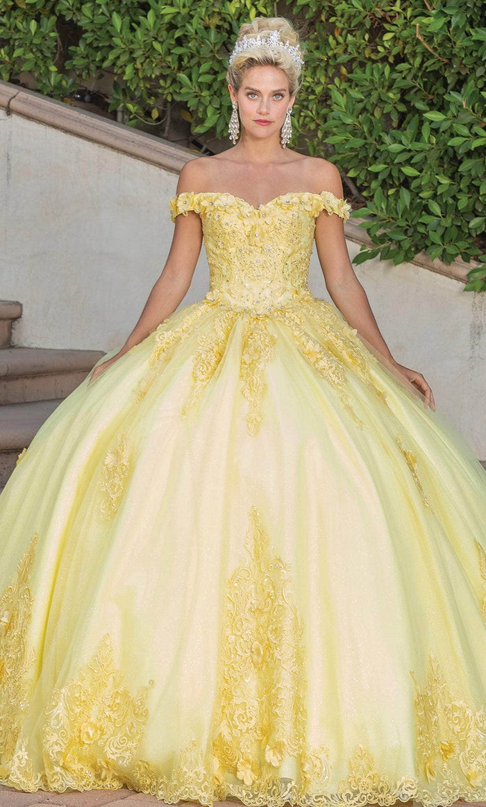 Dancing Queen 1739 - 3D Floral Applique Quinceanera Ballgown Ball Gowns XS / Yellow