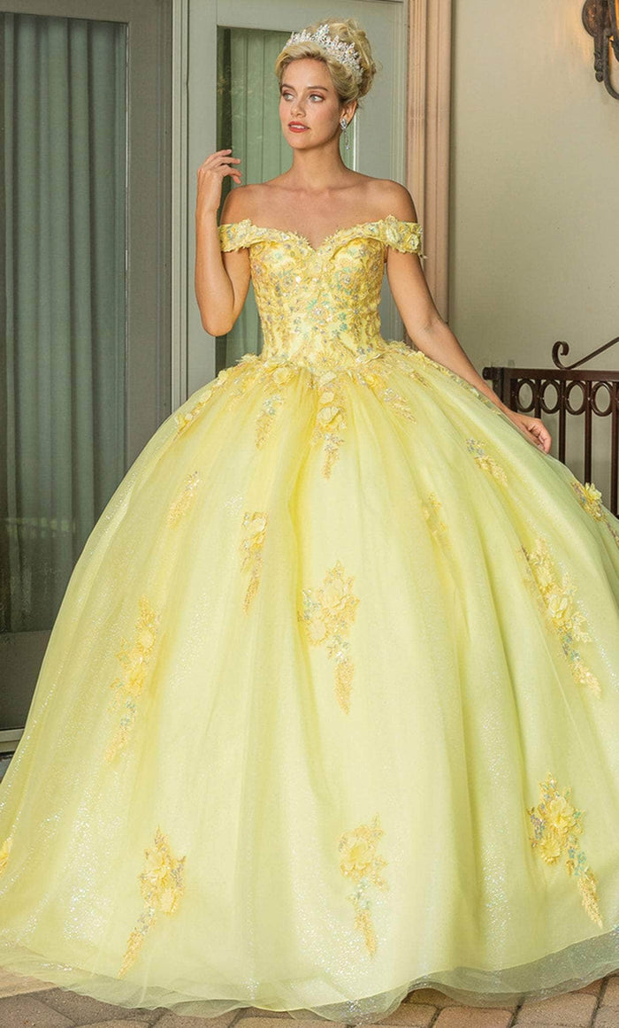 Dancing Queen 1760 - Applique Off-Shoulder Ballgown Ball Gowns XS / Yellow