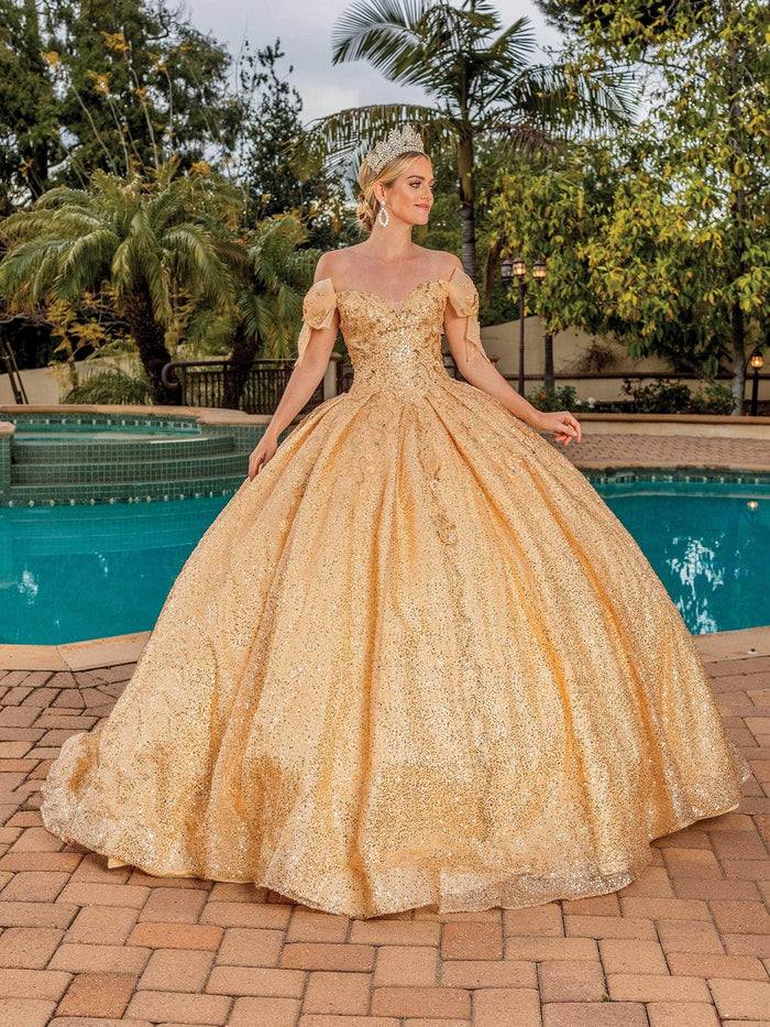 Dancing Queen 1804 - Bow Sequin Quinceanera Ballgown Quinceanera Dresses XS / Gold