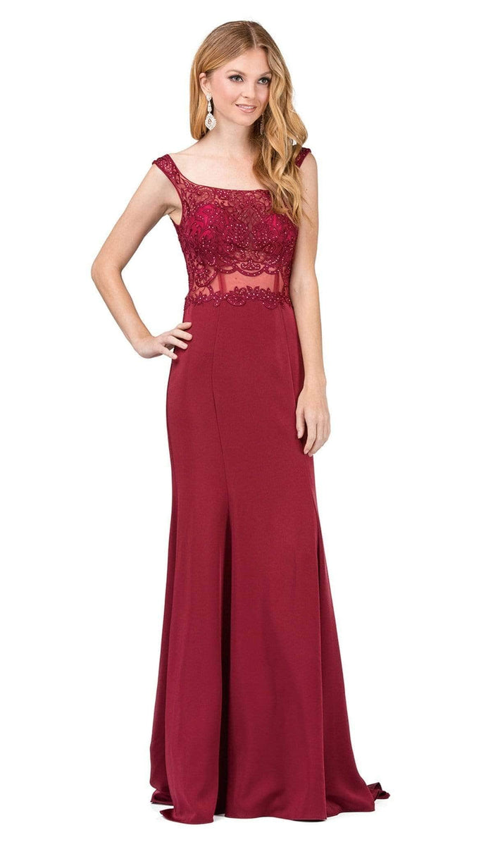 Dancing Queen - 2006 Embroidered Sheer Mermaid Prom Dress Prom Dresses XS / Burgundy