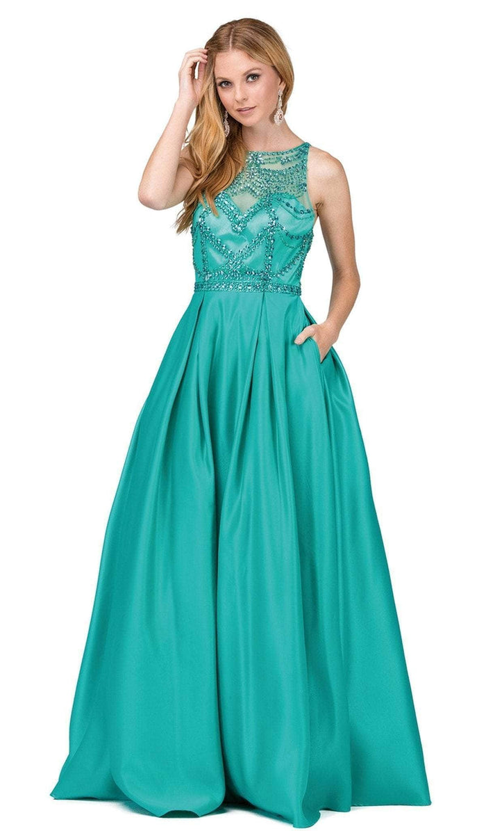 Dancing Queen - 2228 Beaded Bateau Pleated Prom Gown Prom Dresses XS / Jade