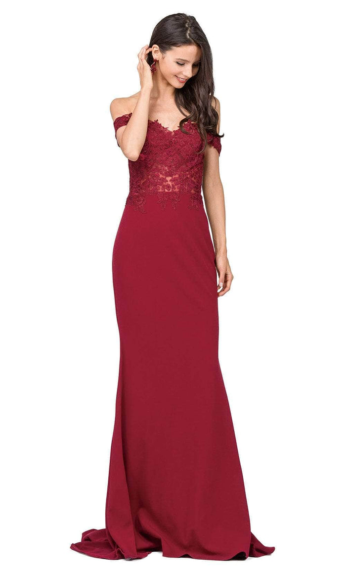 Dancing Queen 2274 - Embroidered Off Shoulder Prom Gown Prom Dresses XS / Burgundy