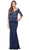 Dancing Queen - 2290 Beaded Sheer Quarter Length Sleeve Sheath Prom Dress Evening Dresses L / Navy