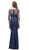 Dancing Queen - 2290 Beaded Sheer Quarter Length Sleeve Sheath Prom Dress Evening Dresses S / Navy