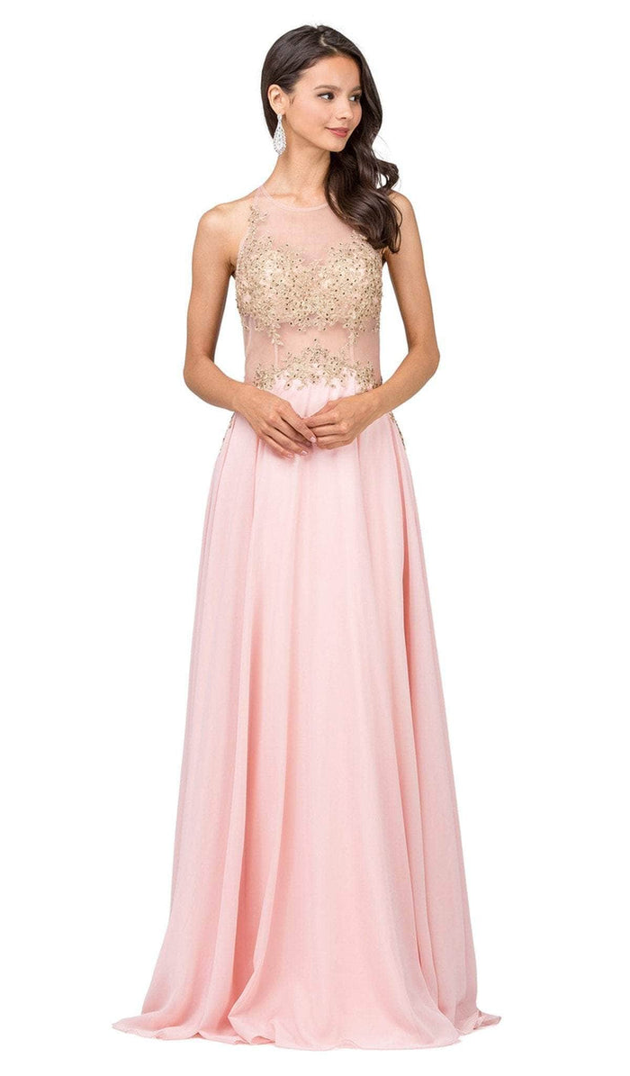 Dancing Queen - 2297 Sheer Embroidered Pleated Prom Dress Prom Dresses XS / Blush