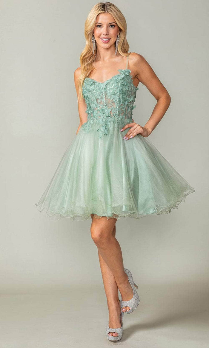 Dancing Queen 3341 - Spaghetti Strap Ornate Cocktail Dress Special Occasion Dress XS / Sage