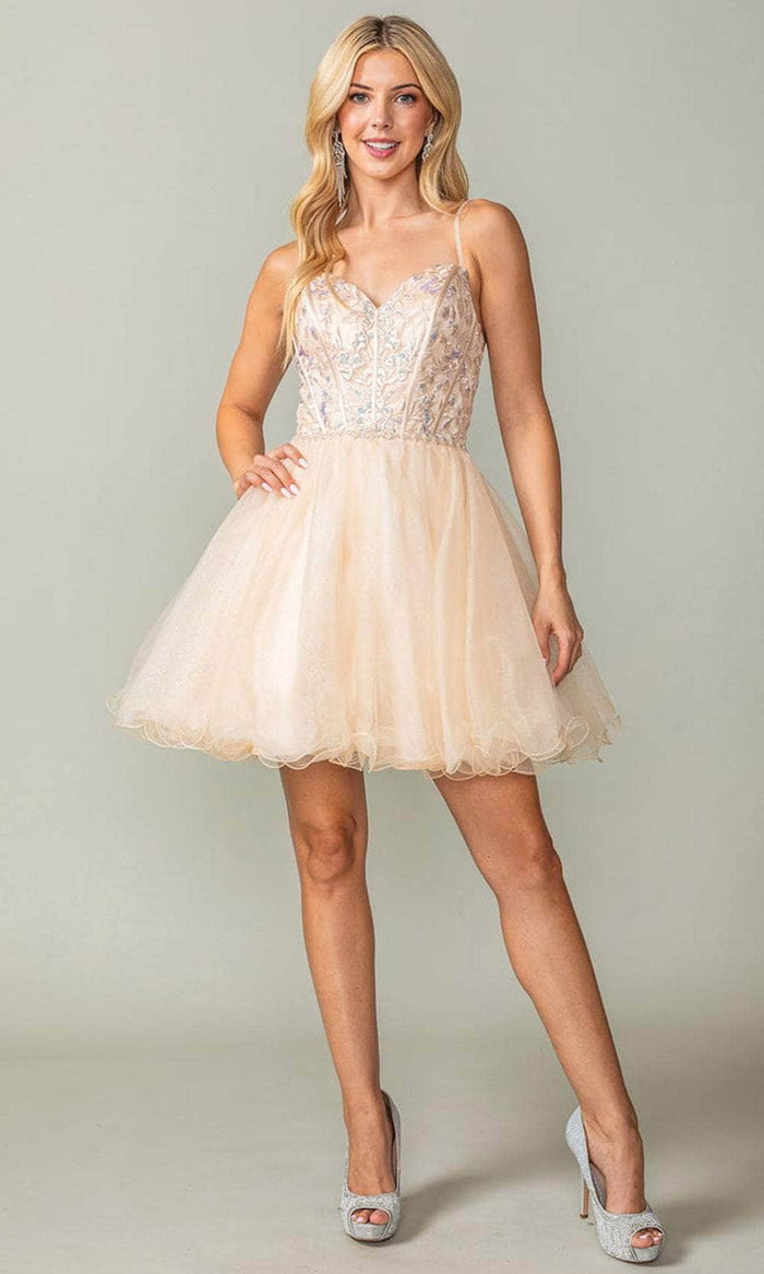 Dancing Queen 3352 - Embroidered Bodice Cocktail Dress Homecoming Dresses XS / Champagne