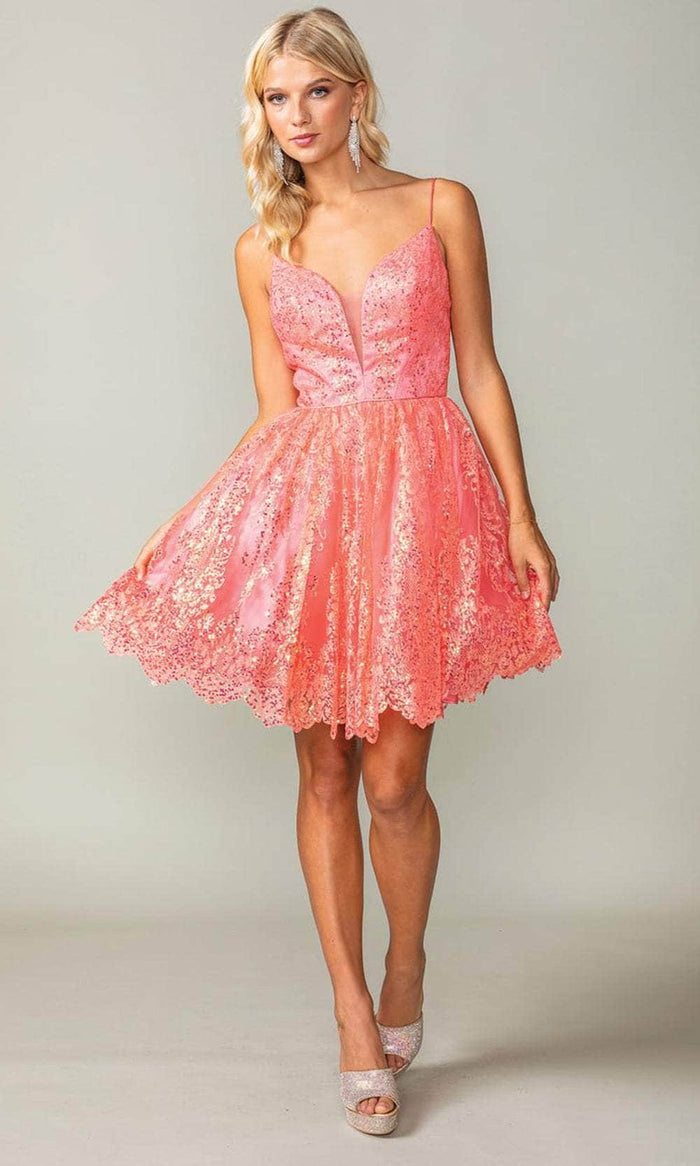 Dancing Queen 3358 - Sequin A-Line Cocktail Dress Special Occasion Dress XS / Coral