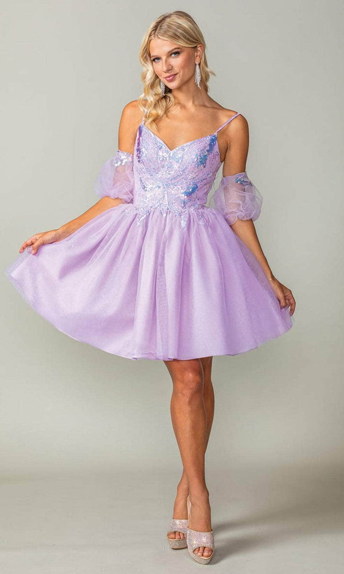 Dancing Queen 3362 - Sequin V-Neck Cocktail Dress Homecoming Dresses XS / Lilac