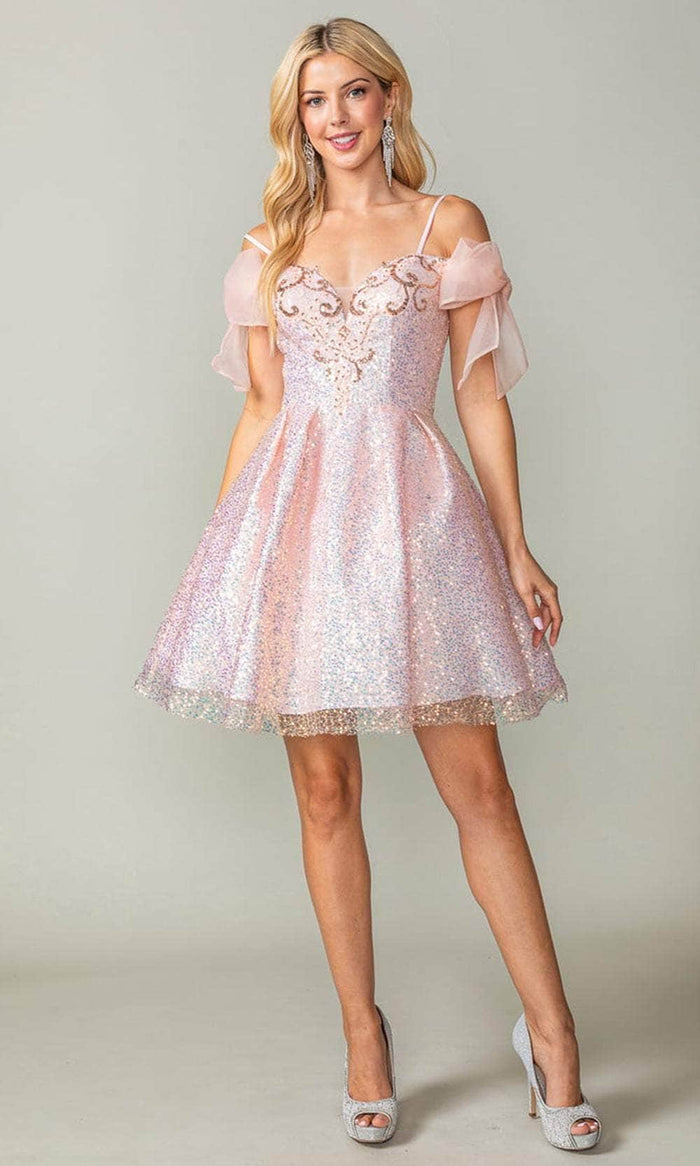 Dancing Queen 3363 - Bow Sleeve Cocktail Dress Special Occasion Dress XS / Blush