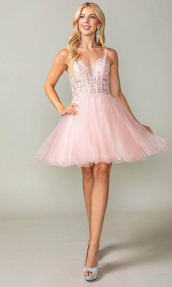 Dancing Queen 3368 - Beaded Lace Short Dress Special Occasion Dress XS / Blush
