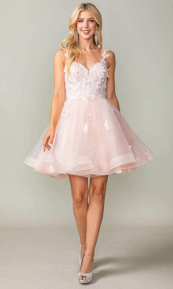 Dancing Queen 3369 - Embroidered Tulle Short Dress Special Occasion Dress XS / Blush