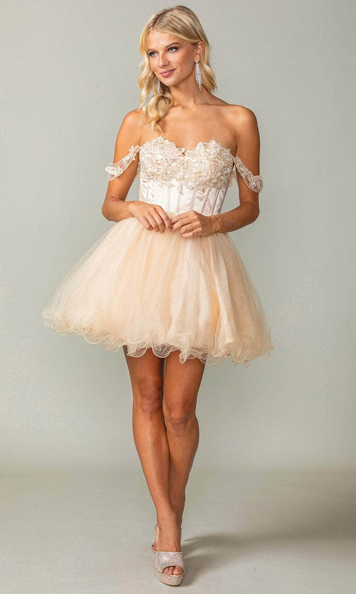 Dancing Queen 3371 - Off Shoulder Tulle Cocktail Dress Special Occasion Dress XS / Champagne