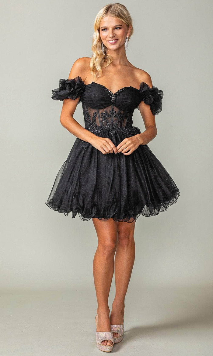 Dancing Queen 3379 - Puff Sleeve Tulle Cocktail Dress Special Occasion Dress XS / Black