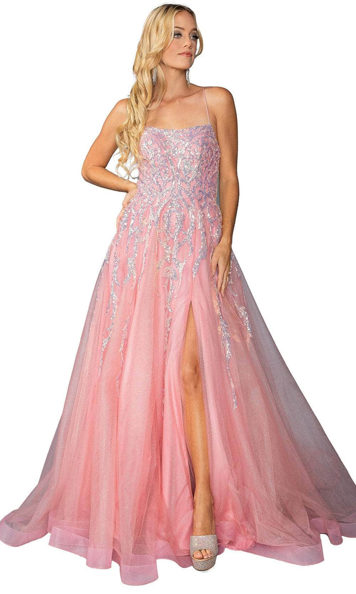 Dancing Queen 4431 - Sequin Embellished Crisscross Back Ballgown Ball Gowns XS / Dark Blush