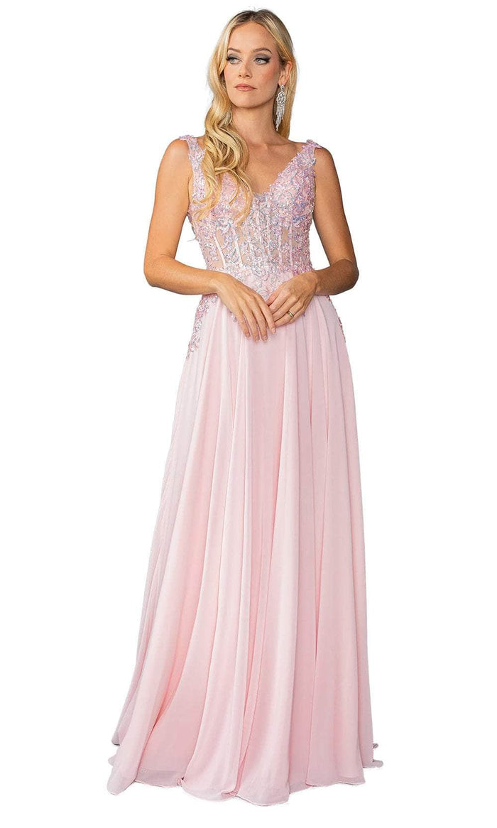 Dancing Queen 4446 - Embellished Low V-Back Prom Gown Prom Dresses XS / Blush