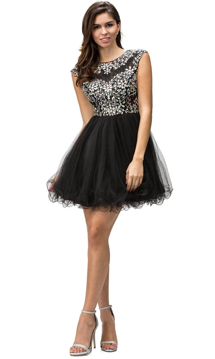 Dancing Queen 9149 - Cap Sleeve Beaded Cocktail Dress Special Occasion Dress XS / Black