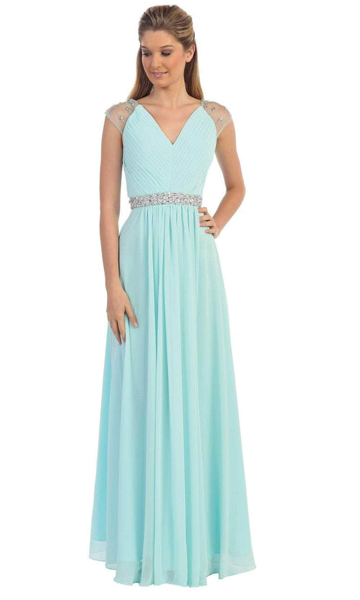 Dancing Queen 9182 - Cap Sleeve V-Neck Long Dress Mother of the Bride Dresses XS / Aqua