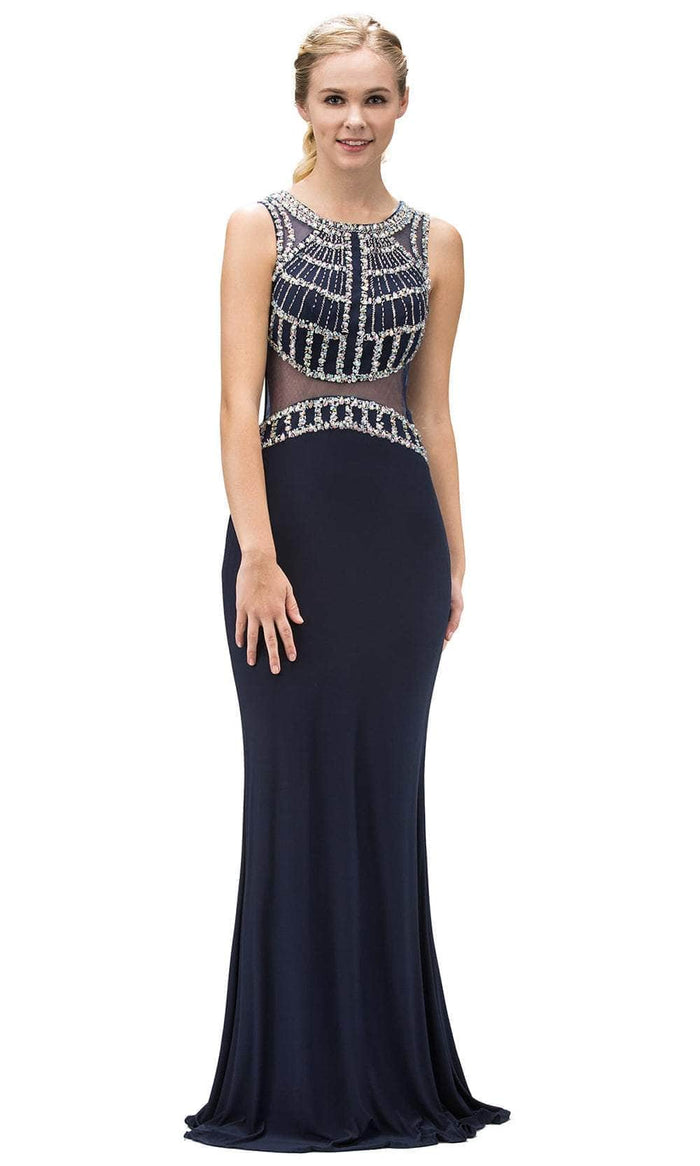 Dancing Queen 9230 - Illusion Back Sheath Prom Gown Evening Dresses XS / Navy