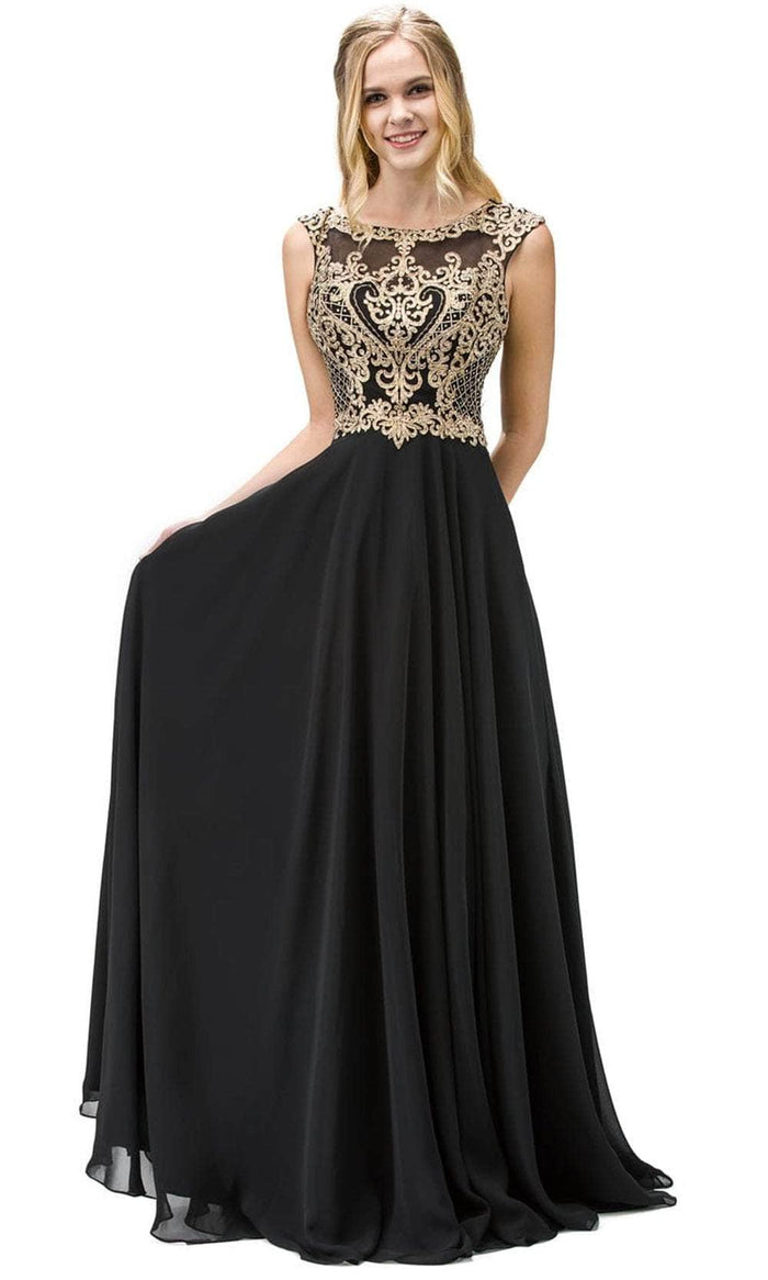 Dancing Queen 9266 - Cap Sleeve Applique Long Dress Evening Dresses XS / Black