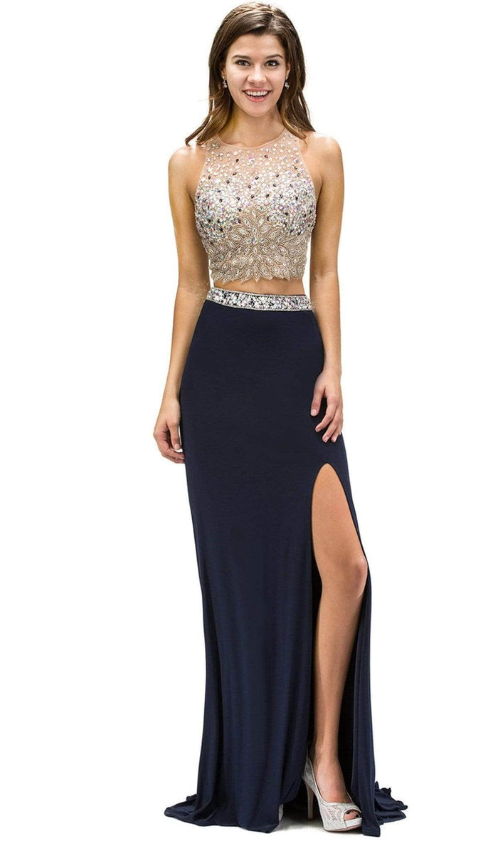 Dancing Queen - 9277 Jeweled Two Piece Prom Dress Prom Dresses XS / Navy