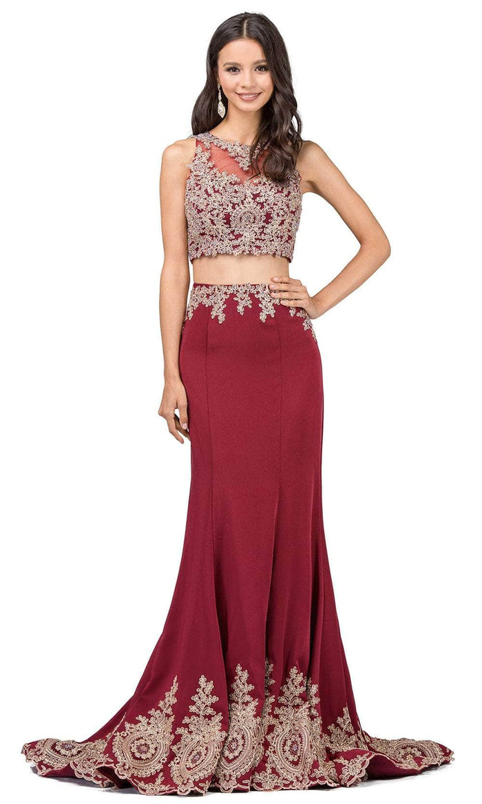 Dancing Queen 9391 - Two-Piece Applique Long Gown Evening Dresses XS / Burgundy