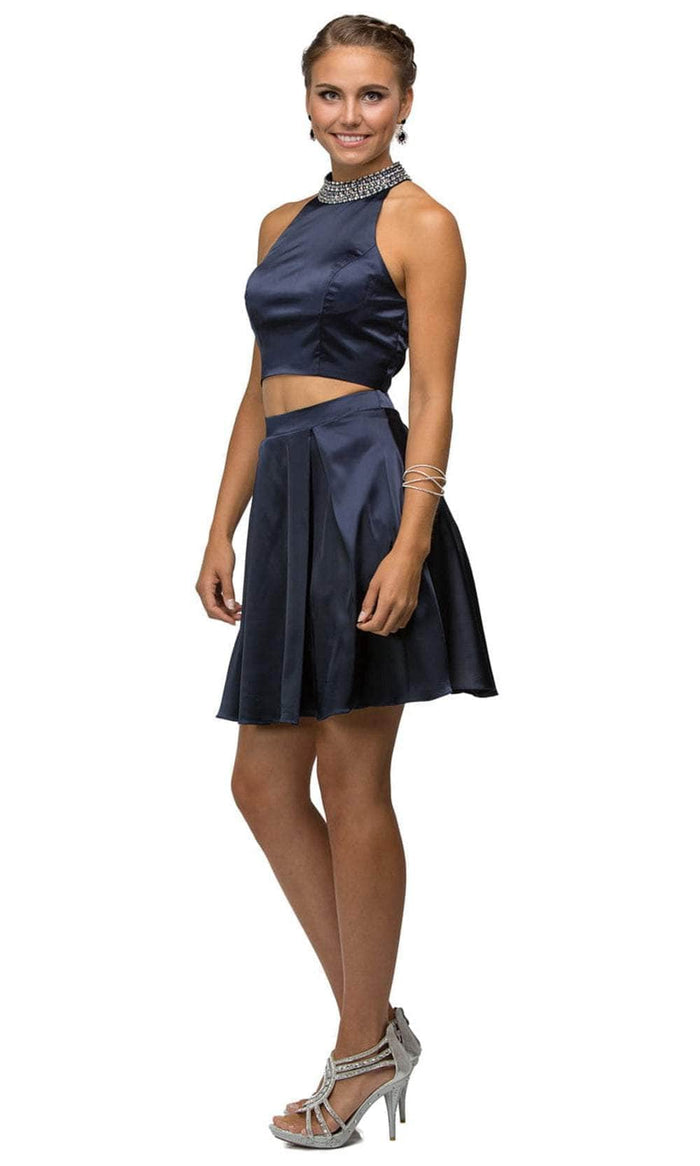 Dancing Queen 9495 - Two-Piece Halter Cocktail Dress Homecoming Dresses XS / Navy