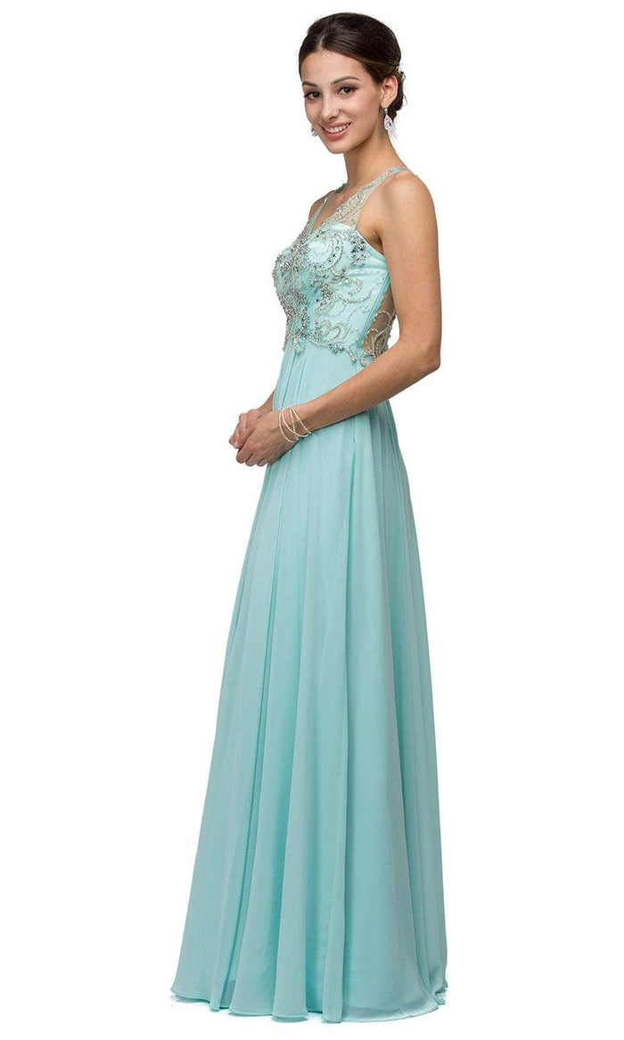 Dancing Queen 9603 - Adorned Illusion Long Dress Bridesmaid Dresses XS / Aqua