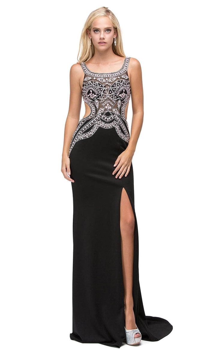 Dancing Queen 9612 - Scoop Beaded Illusion Prom Gown Evening Dresses XS / Black/Blush