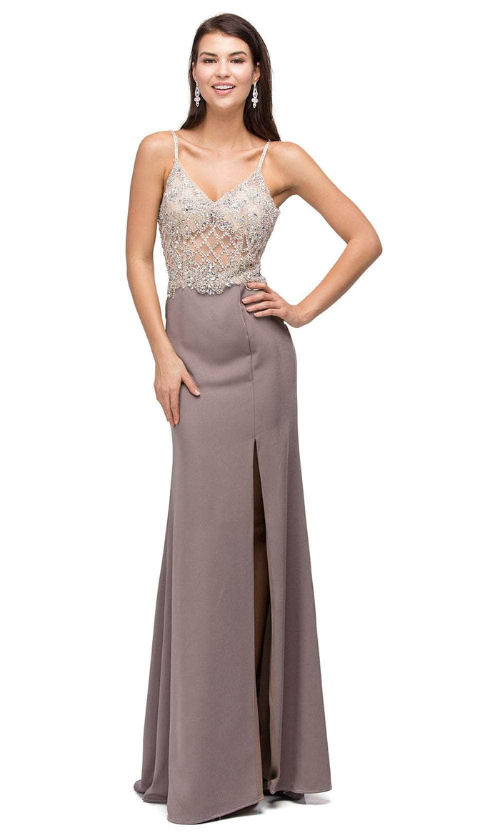 Dancing Queen 9650 - Low V-Back Sheath Prom Gown Prom Dresses XS / Mocha