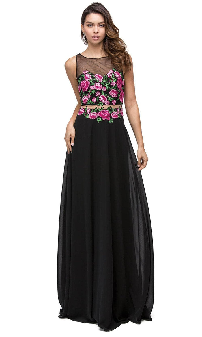 Dancing Queen 9800 - Bateau Floral Embroidered Prom Gown Prom Dresses XS / Black